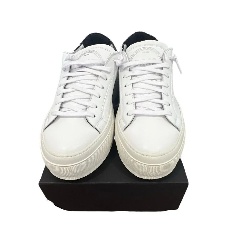 P448 Women’s Leather White Sneakers with black glitter Sz.39 Italy New
